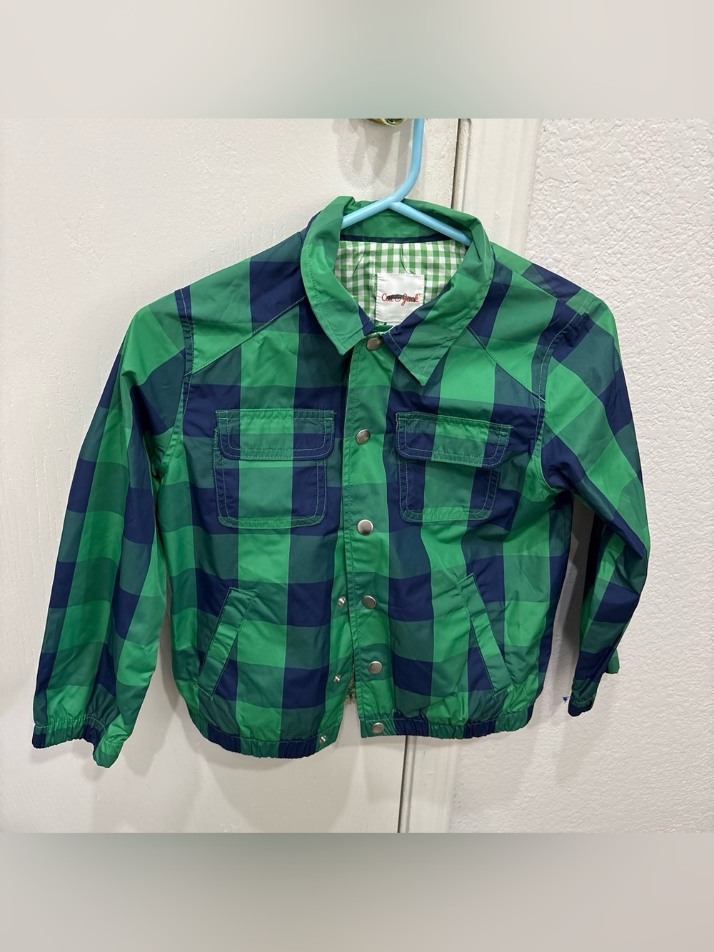 Cat & Jack Green and Navy Check Snap-Front Kids Jacket